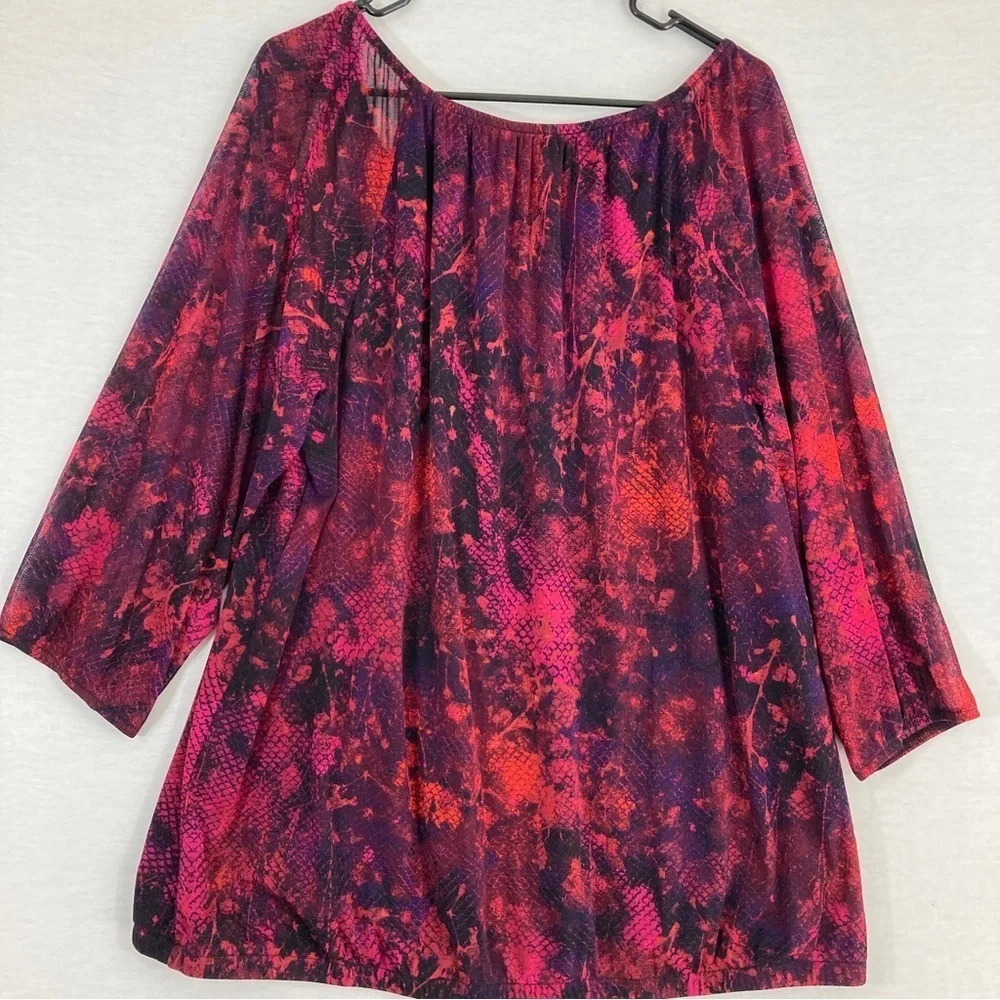 INC‎ International Concepts Pink Purple Abstract Print Round Neck Blouse 1X - Picture 8 of 9
